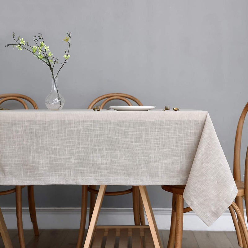 maxmill Lux Faux Linen Tablecloth with Slubby Yarn Textured Weaves Wrinkle Free Anti-Shrink Soft Table Cloth for Kitchen Dining Tabletop for Outdoor and Indoor Use Rectangle 60 x 84 Inch Natural - Image 2